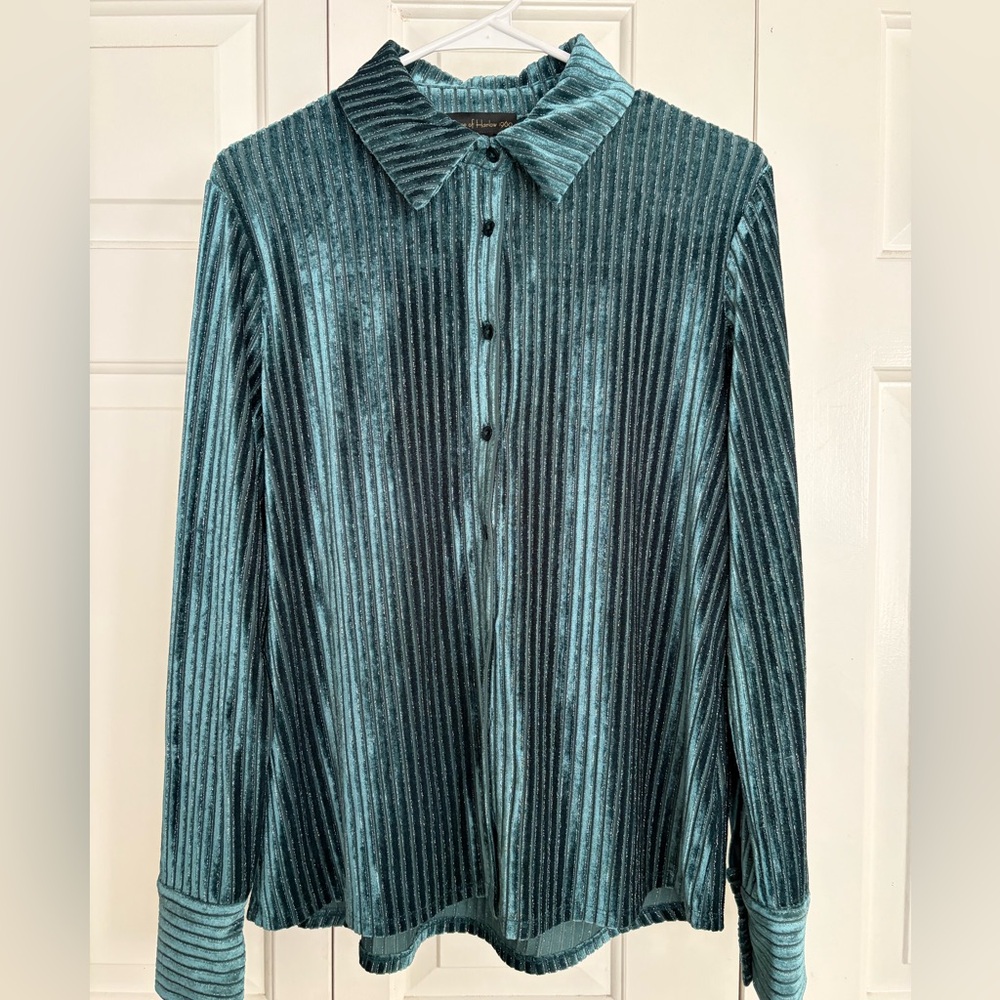 House of Harlow 1960 Green Velvet Button Down Shirt